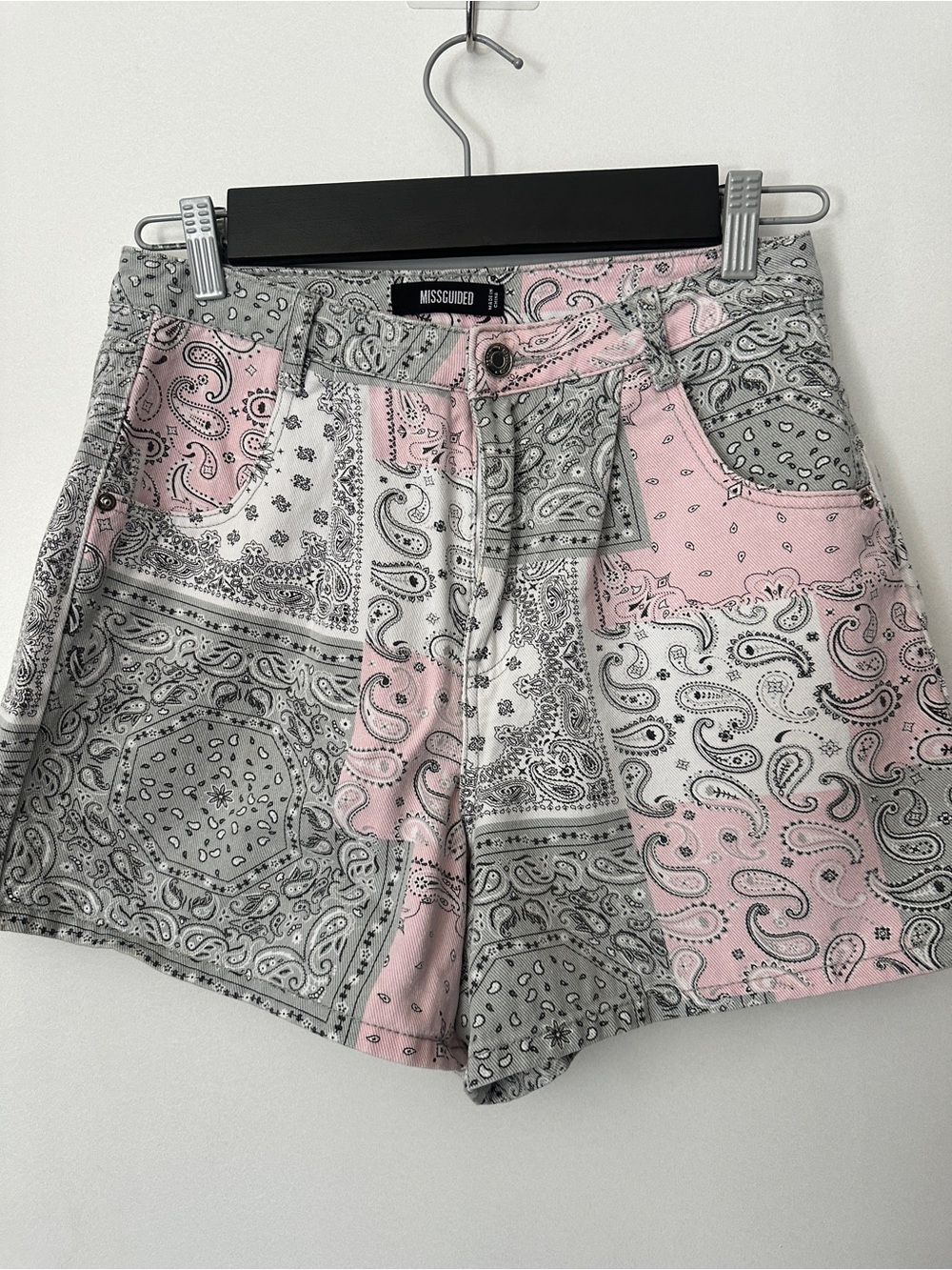 Missguided Pink and Gray Paisley Patchwork Shorts